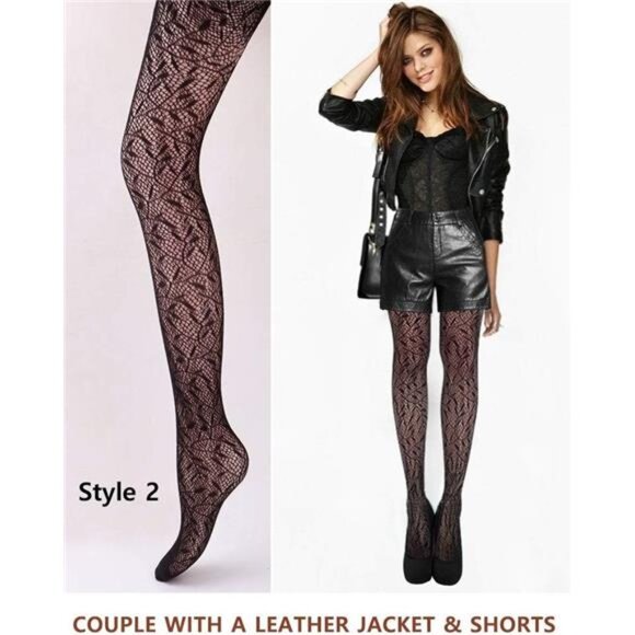 Women Patterned Fishnet Tights Black Fishnets Net Stockings Pantyhose - Picture 3 of 6